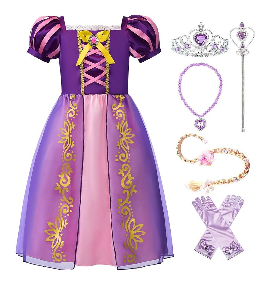 ReliBeauty Girls Dress Puff Sleeve Princess Costume, 4T-4, Purple(with Accessories) | Amazon (US)