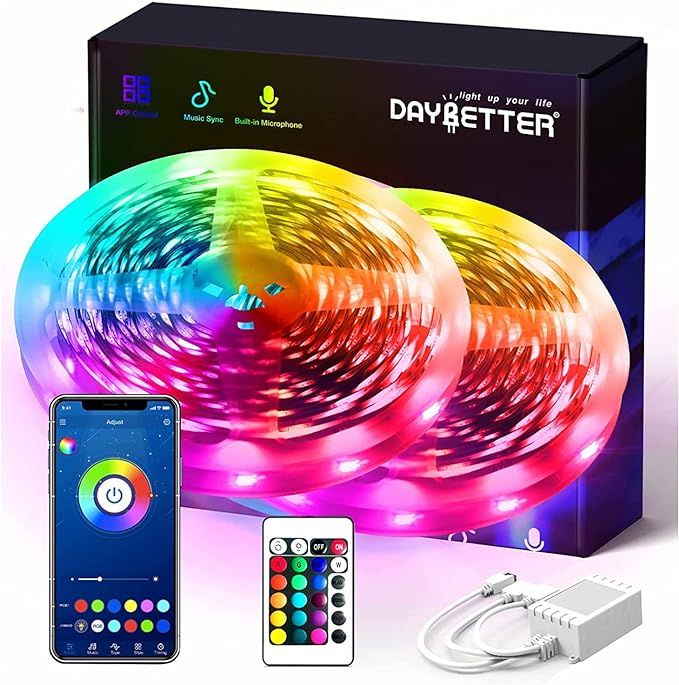 DAYBETTER Smart RGB Led Strip Lights,50ft Led Lights for Bedroom with App Control,Multicolor Chan... | Amazon (US)