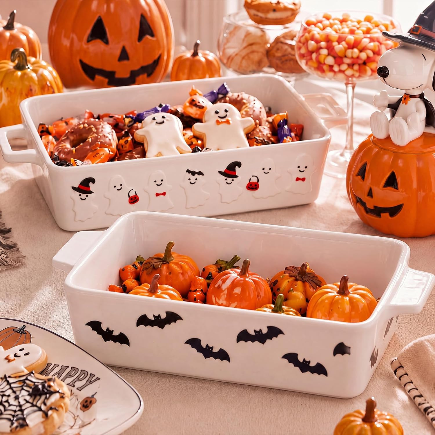 Vesici 2 Pcs Halloween Ceramic Baking Casserole Dish Ghost Bat Shaped | Amazon (US)