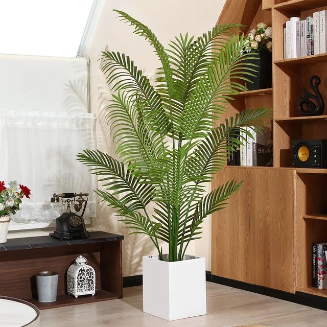 6 Feet Artificial Tree in Basket Faux Green Areca Palm Plant with Woven Seagrass Belly Basket, Fa... | Walmart (US)