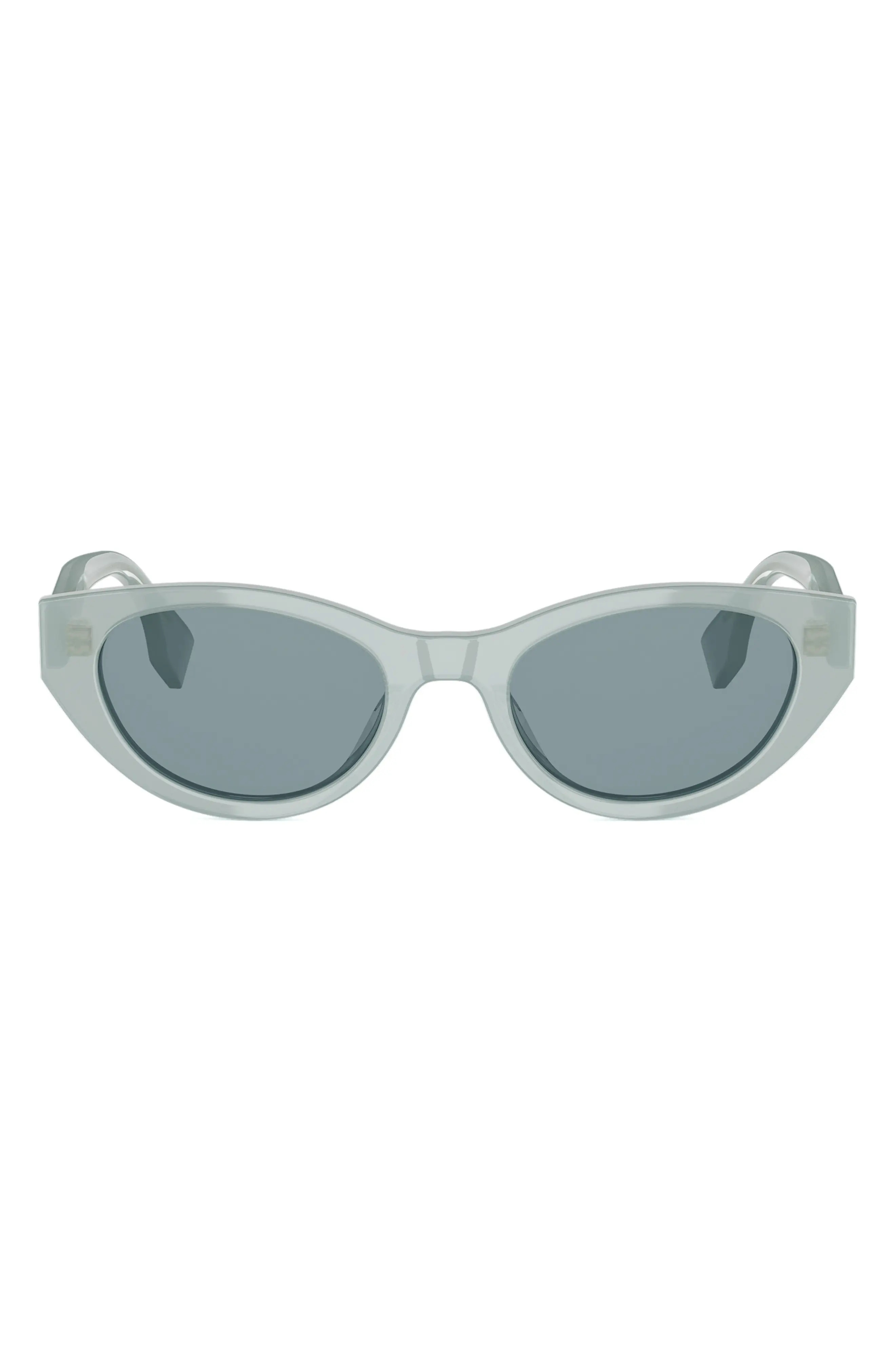 Fendi Lettering 51mm Oval Sunglasses in Light Green/Other /Blue at Nordstrom | Nordstrom