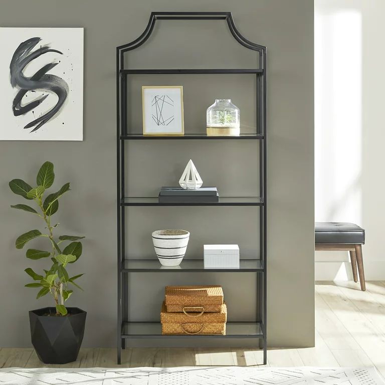Better Homes & Gardens 71" Nola 5 Shelf Etagere Bookcase, Black Finish | Walmart (US)
