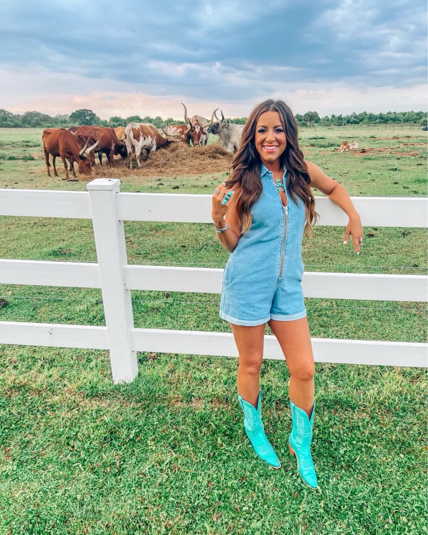 Western fashion outfit idea featuring this show me your mumu denim romper and turquoise cowgirl boots! WEARING A SMAL
8/7

#LTKShoeCrush #LTKSeasonal #LTKStyleTip