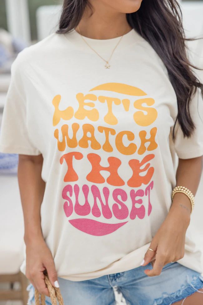 Lets Watch The Sunset Ivory Oversized Graphic Tee SALE | Pink Lily