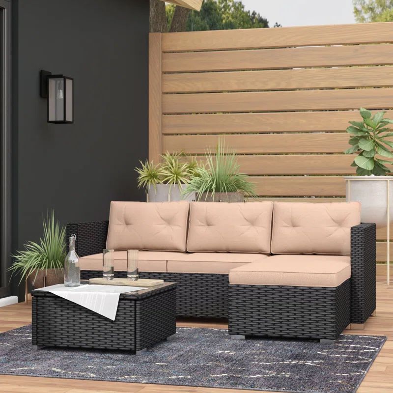 Cottingham Polyethylene (PE) Wicker 3 - Person Seating Group with Cushions | Wayfair North America