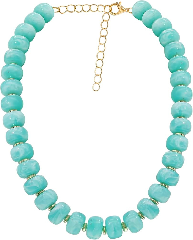 JNF Chunky Beaded Necklace for Women Large Colorful Cylinder Beads Gemstone Choker Necklaces Big ... | Amazon (US)