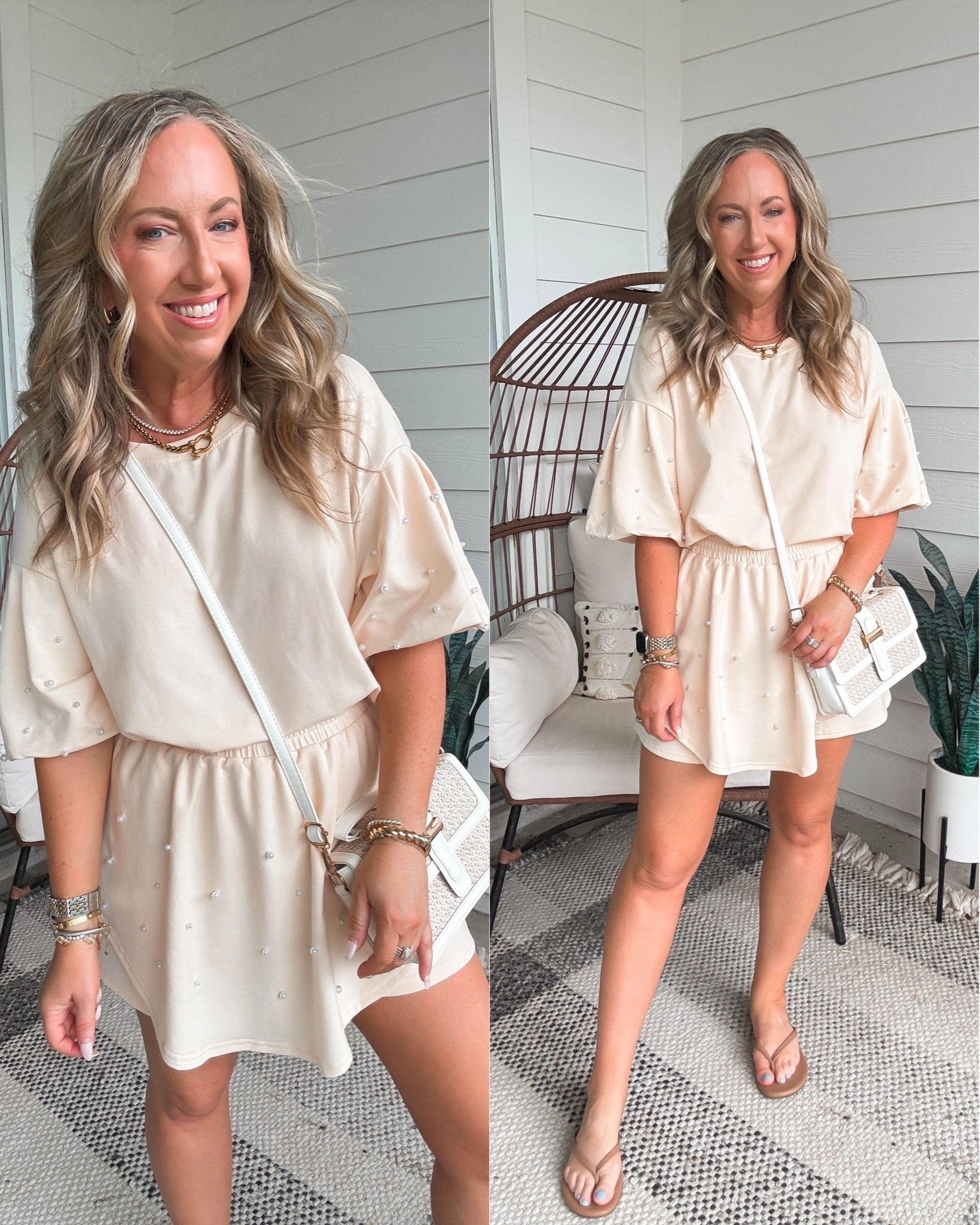 Amazon fashion Amazon finds pearl two piece set skort set wearing a medium. Vacation outfit summer outfit

#LTKOver40 #LTKPetite