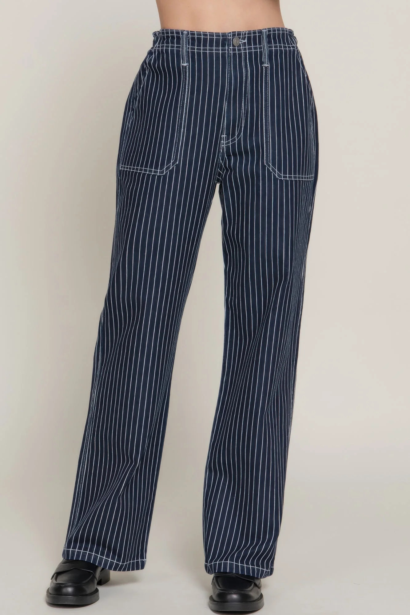 FASHNZFAB Women's Stripe Stretch Denim Straight Pants | Shop Simon