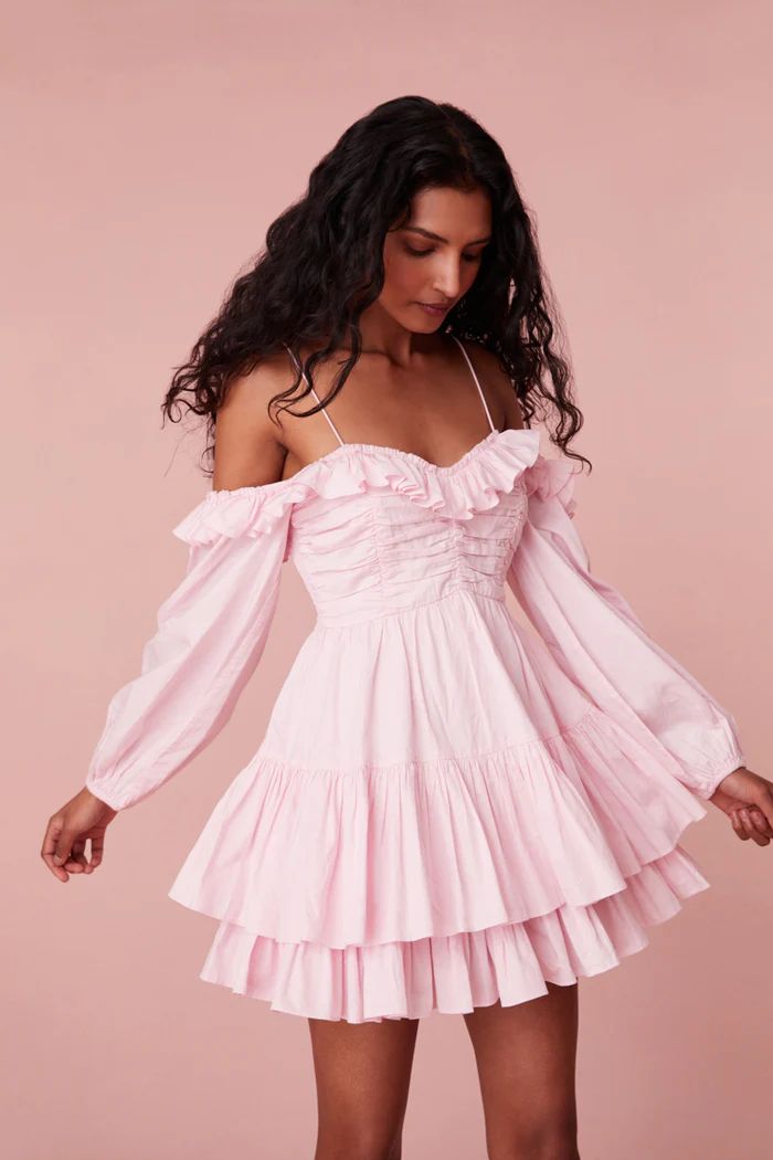 Zennia Off Shoulder Cotton Mini Dress | LOVESHACKFANCY