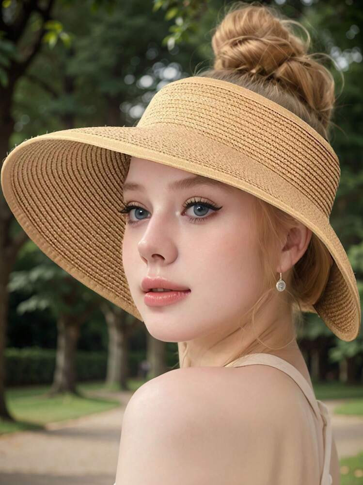 1pc Summer New Women's Straw Hat Versatile Beach Vacation Sunscreen Hat Valentines | SHEIN