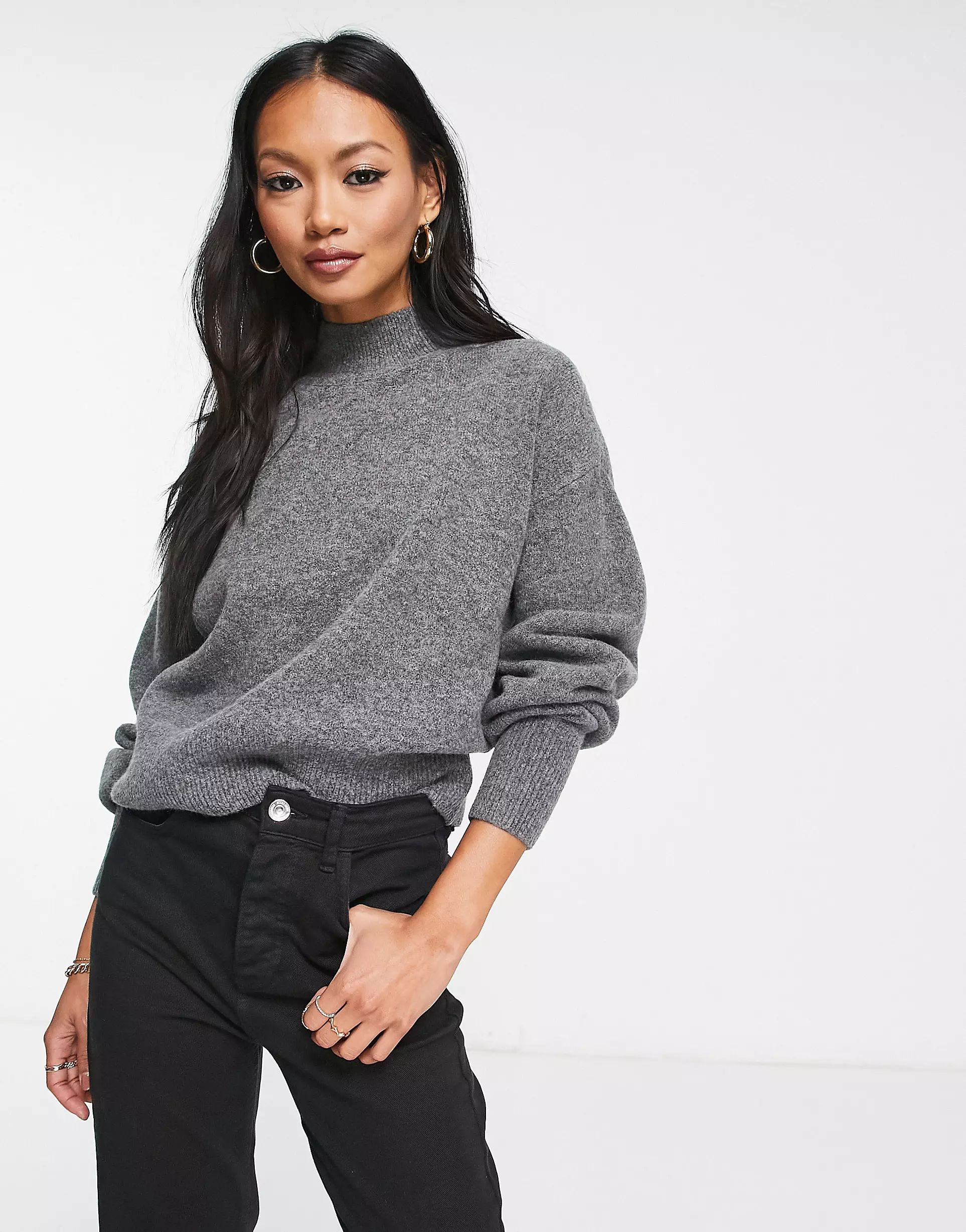 & Other Stories mock neck knit sweater in dark gray | ASOS (Global)