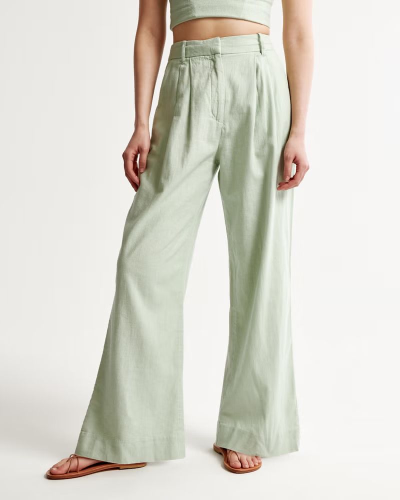 Women's Linen-Blend Tailored Wide Leg Pant | Women's Bottoms | Abercrombie.com | Abercrombie & Fitch (US)