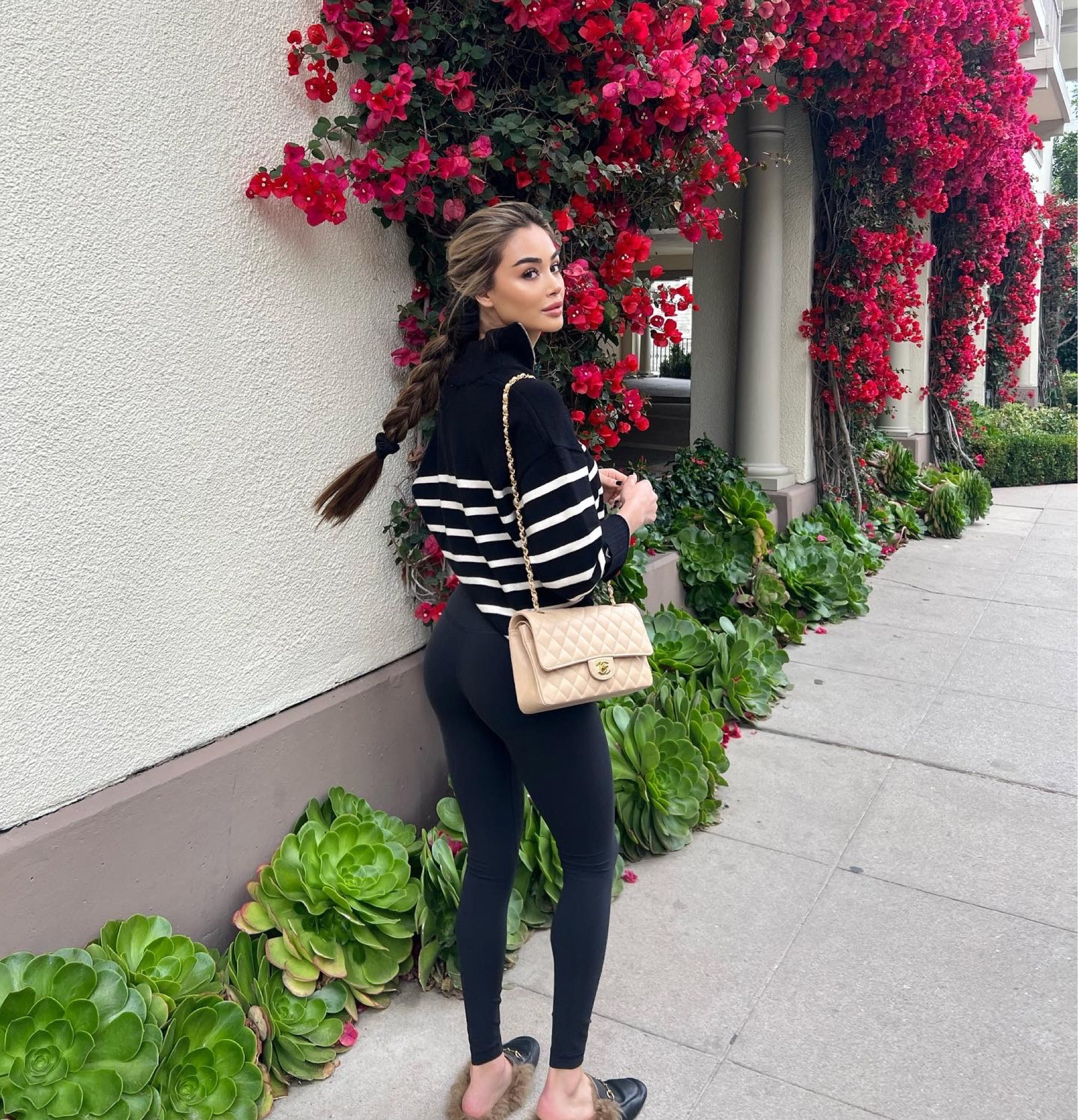 Casual fall outfit. #stripedsweater #chanel #lululemon #zara #gucci #classy #chic