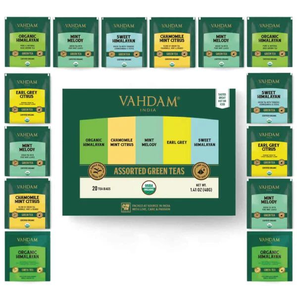 Green Tea Bags Sampler | 5 Variants, 20 Count | Vahdam Teas (US)