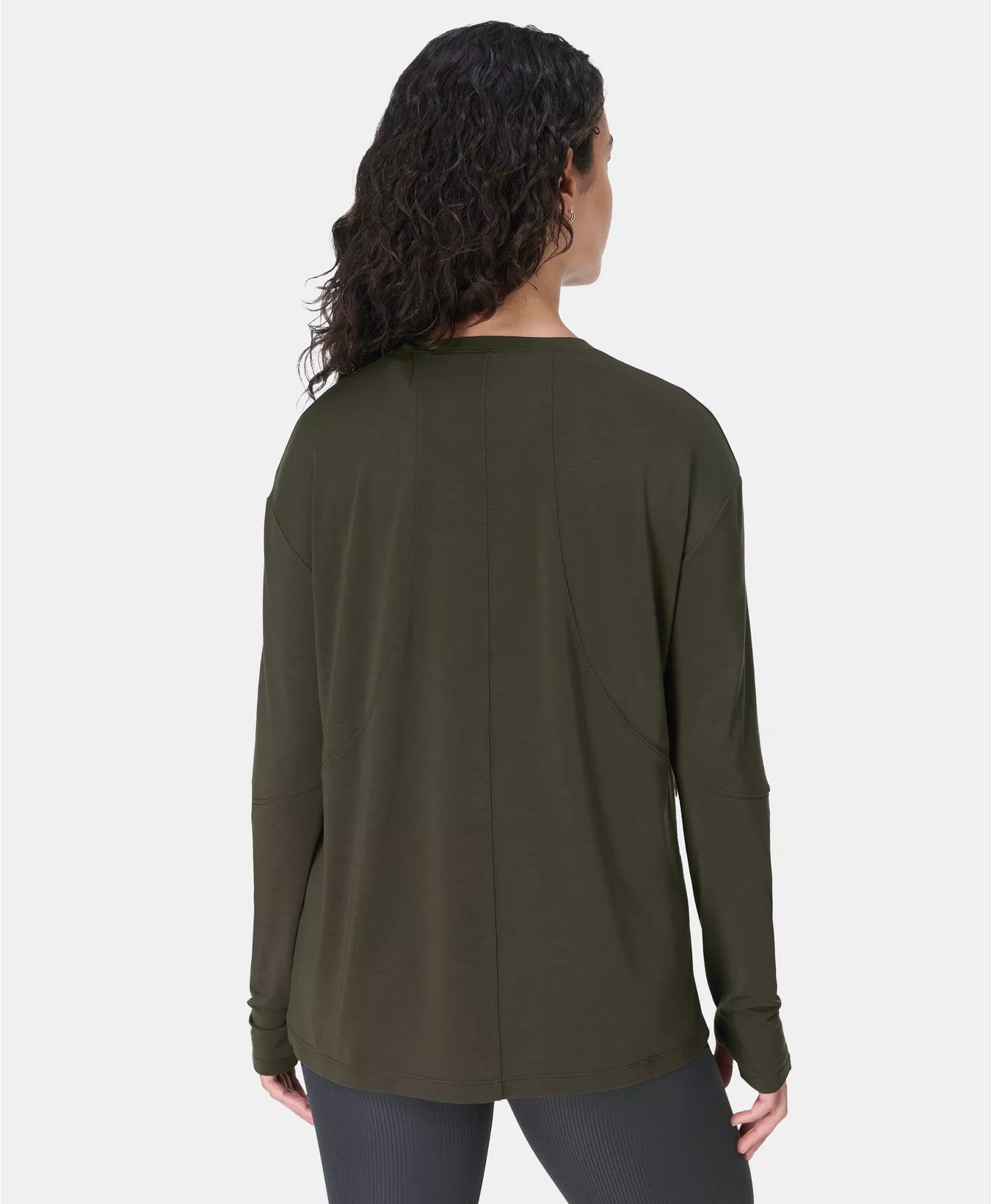 Soft Flow Studio Longline Long Sleeve Top - Nori Green | Women's Base Layers & Long Sleeve Tops |... | Sweaty Betty UK