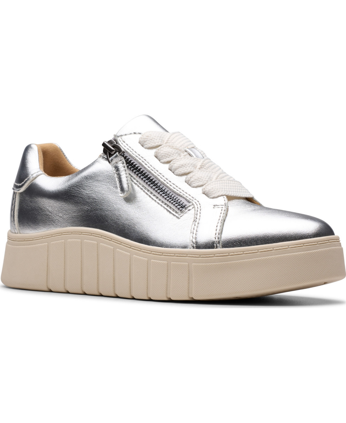 Clarks Women's Mykah Joy Round Toe Sneakers - Silver Leather | Macy's
