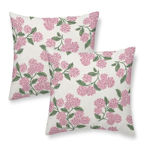 Gloteery Pink Floral Pillow Covers 18x18 Inch 2 Pcs Preppy Pink Sage Green Hydrangea Flower Decor Throw Pillows Spring Summer Seasonal Outdoor Decoration Pillowcase Linen Cushion Cover for Couch Sofa | Amazon (US)