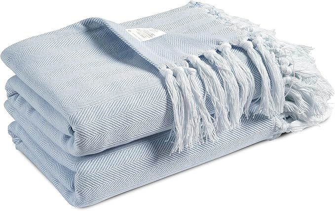 LANE LINEN 100% Cotton Blanket 2 Pack Throws and Blankets for Sofa, Herringbone Cozy Blanket, The... | Amazon (US)