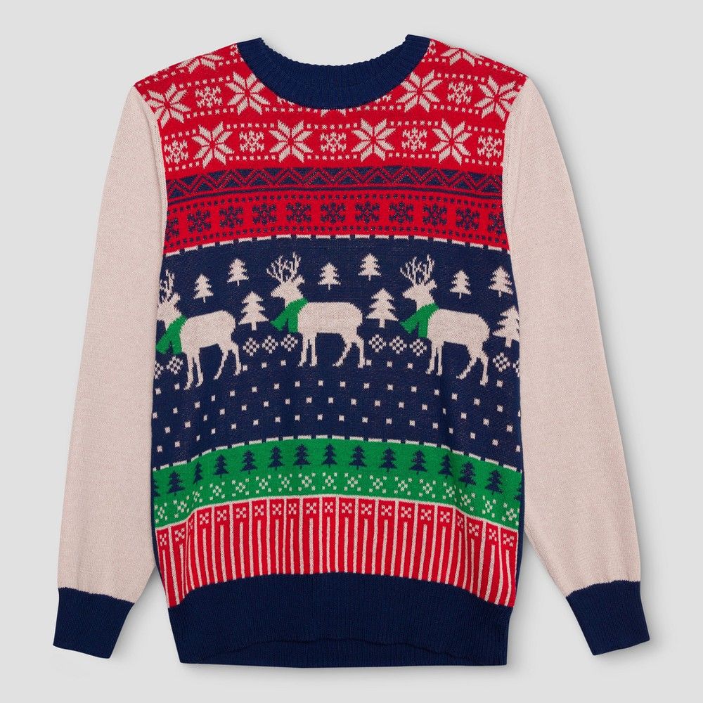 Men's Ugly Holiday Reindeer Fairisle Sweater - Well Worn Navy L, Blue | Target