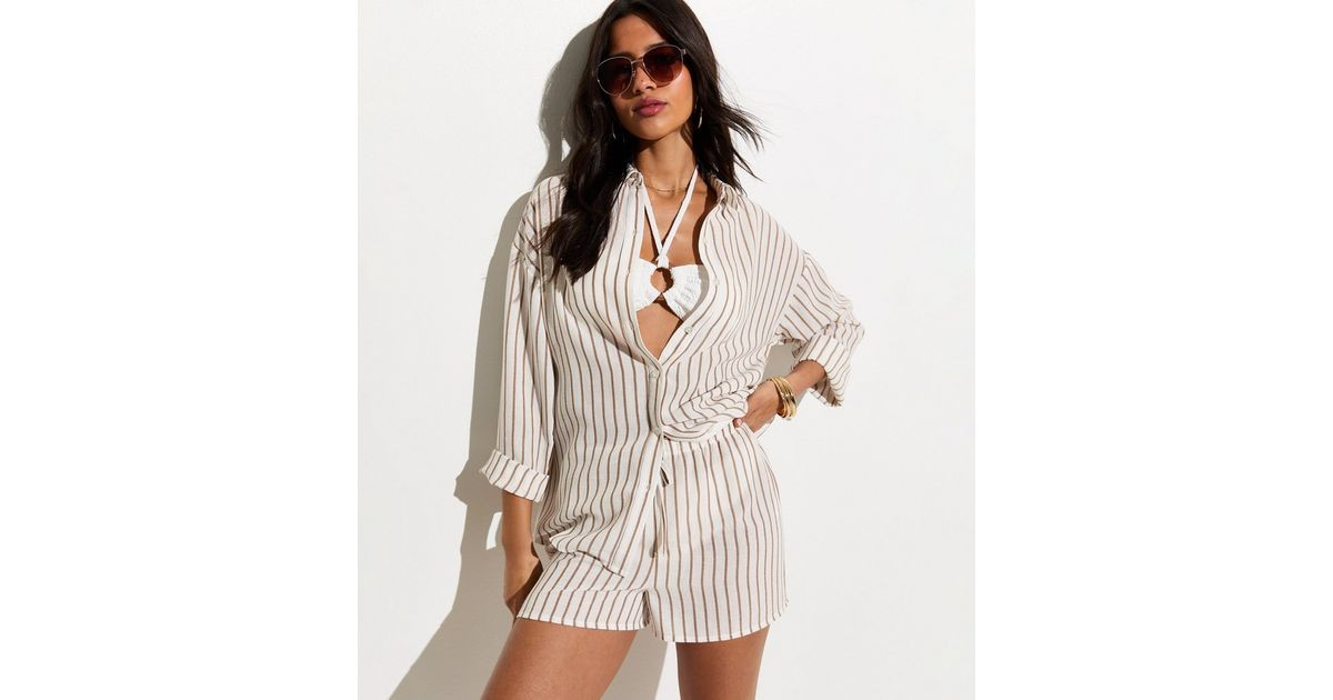 White Striped Oversized Long Sleeve Beach Shirt | New Look | New Look (UK)