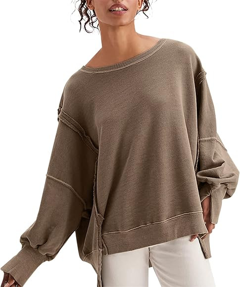 MISSACTIVER Women’s Oversized Contrast Patchwork Sweatshirt Casual Side Split High Low Hem Boyf... | Amazon (US)