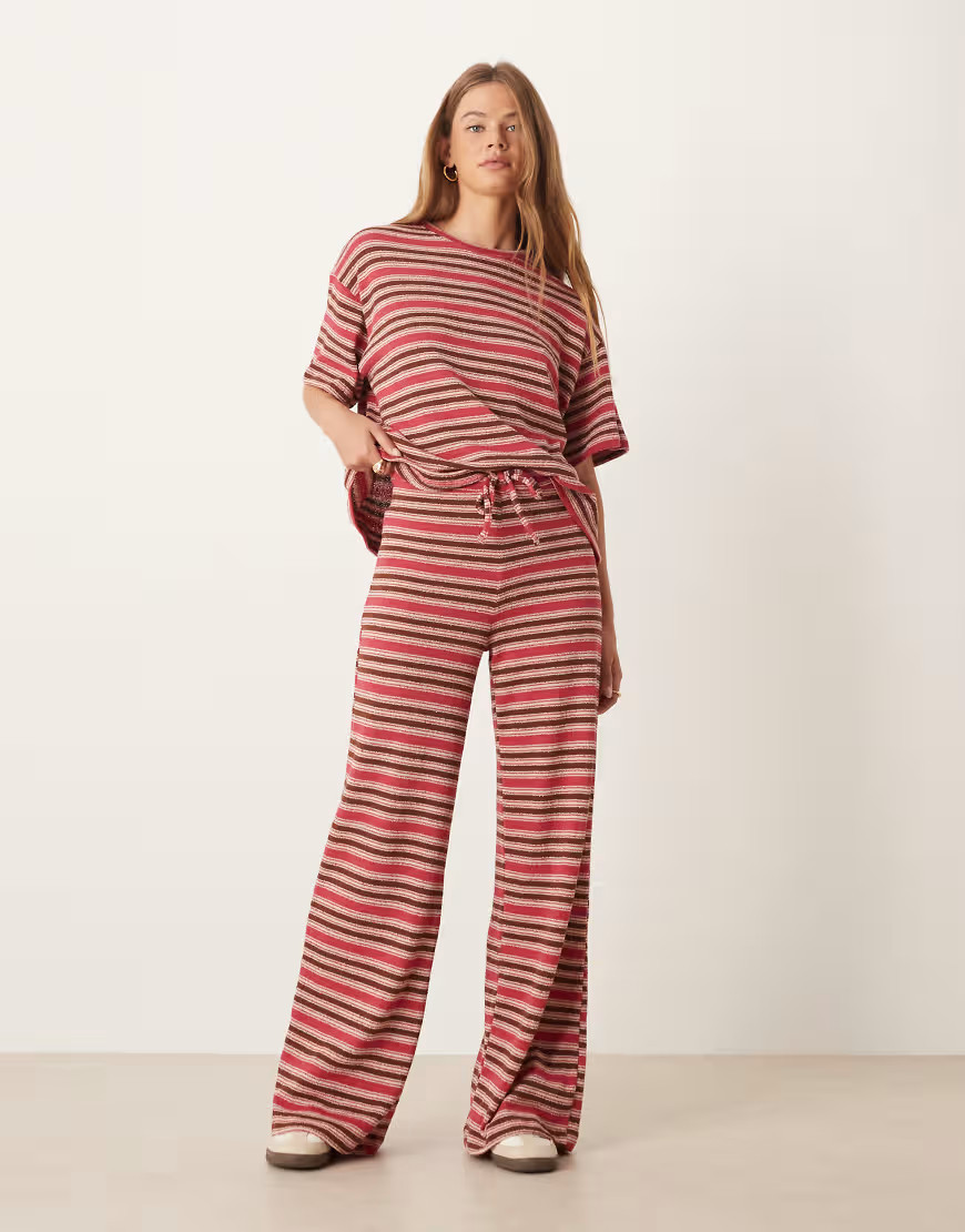 ASOS DESIGN wide leg pants in pink stripes - part of a set-Red | ASOS (Global)