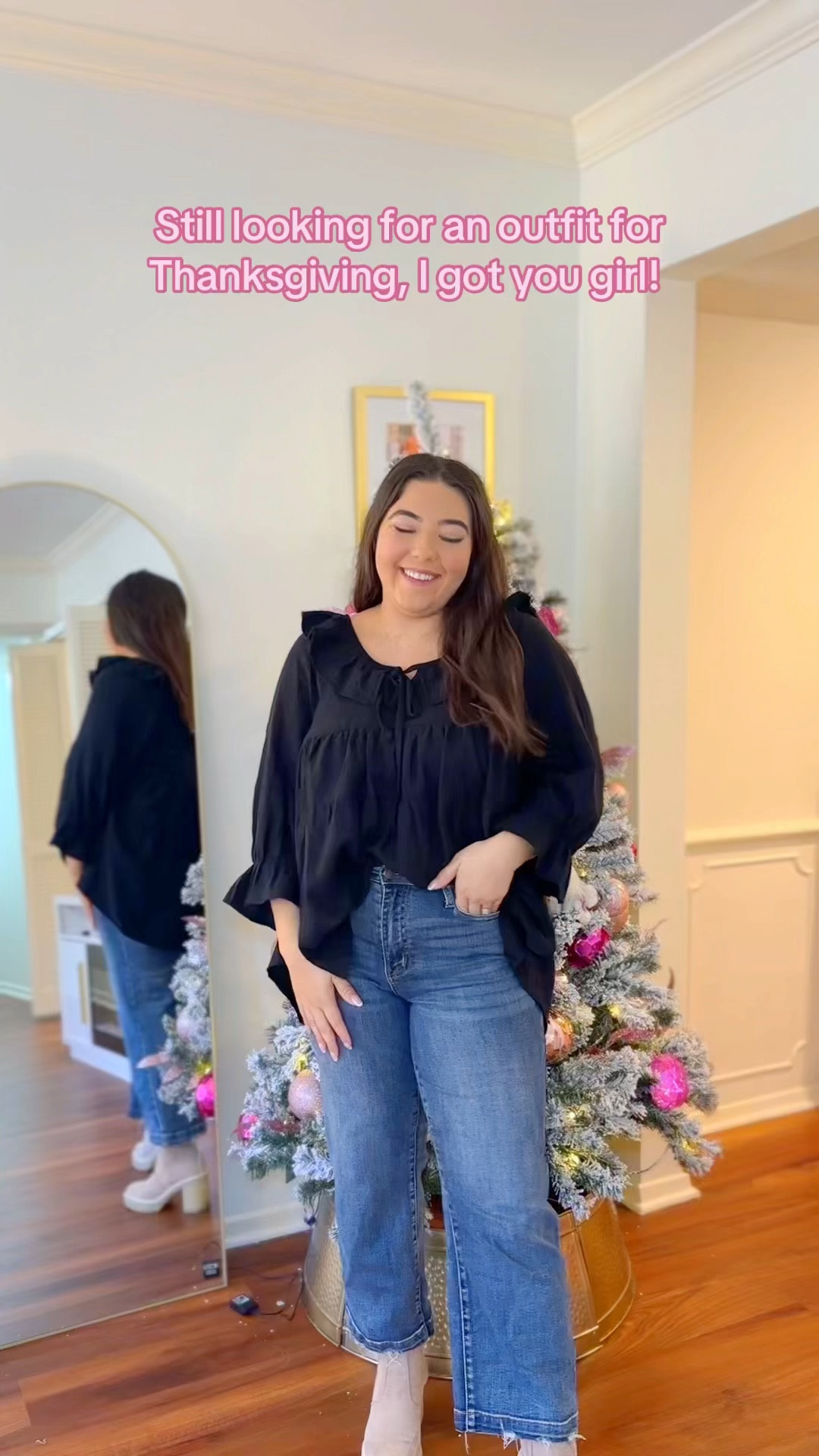 It’s giving Free People on an Amazon budget 😍 comment J89 to shop! Sizing: wearing a M in top, size down one in jeans wearing a 27, 7.5 in boots! 

#LTKSeasonal #LTKStyleTip #LTKHoliday