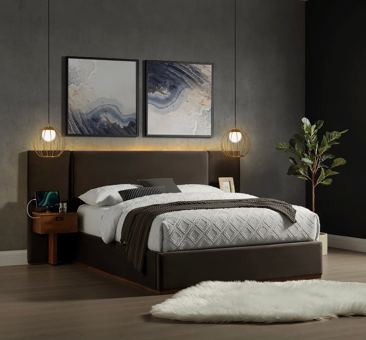 Dahlia King Size Upholstered Bed LED Headboard and USB A + C Side Tables in Velvet Fabric, Brown

#LTKMidsize #LTKHome #LTKActive