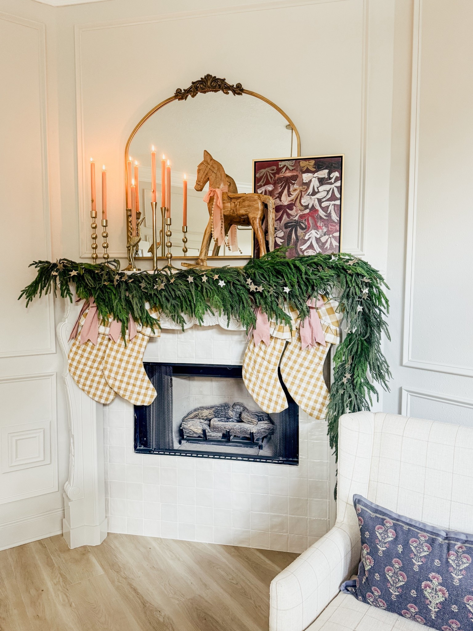 Whimsical mantle made just right with this beautiful artwork from Lindsay Letters!!! 😍😍 

#LTKHoliday #LTKHome