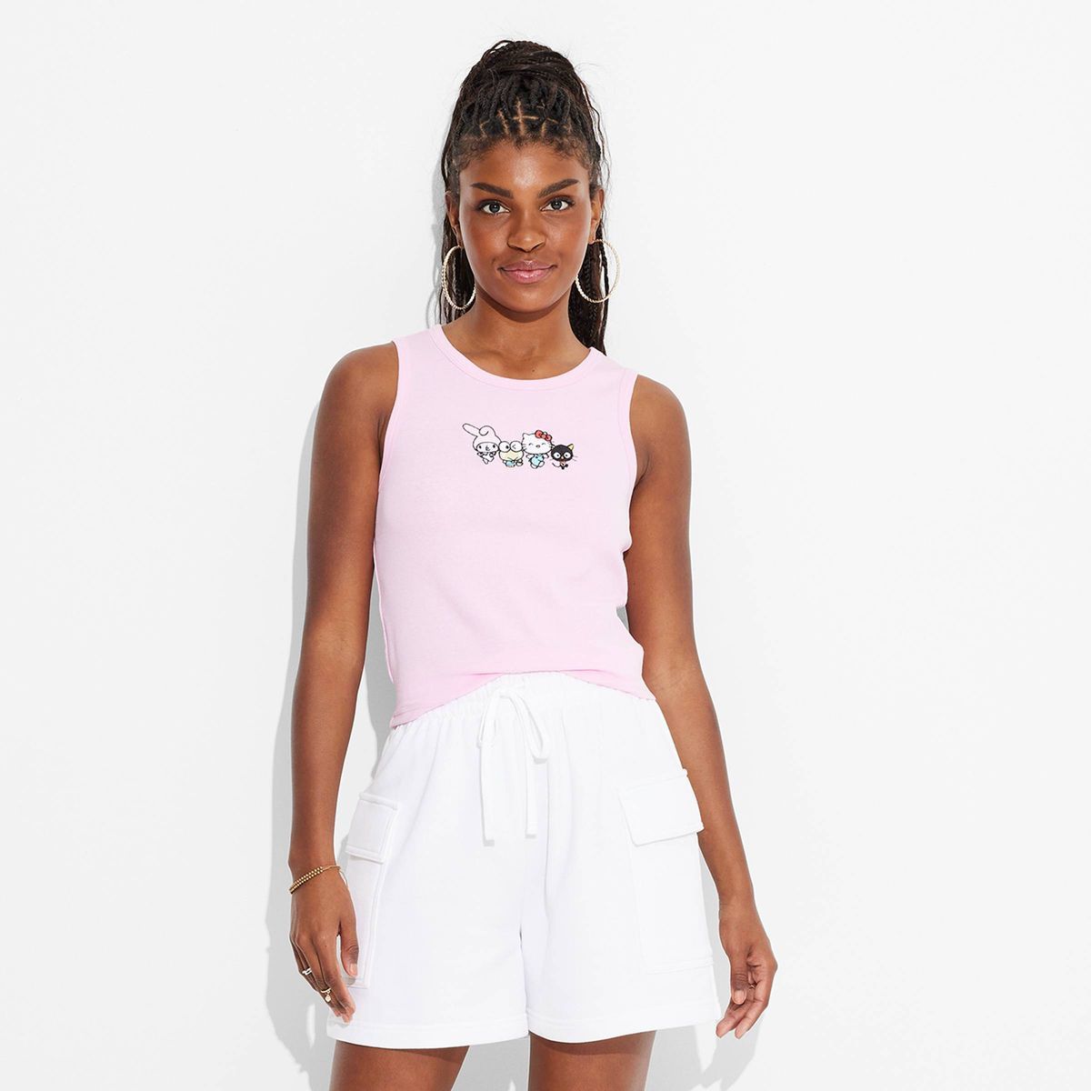 Women's Hello Kitty Graphic Shrunken Tank Top - Pink | Target