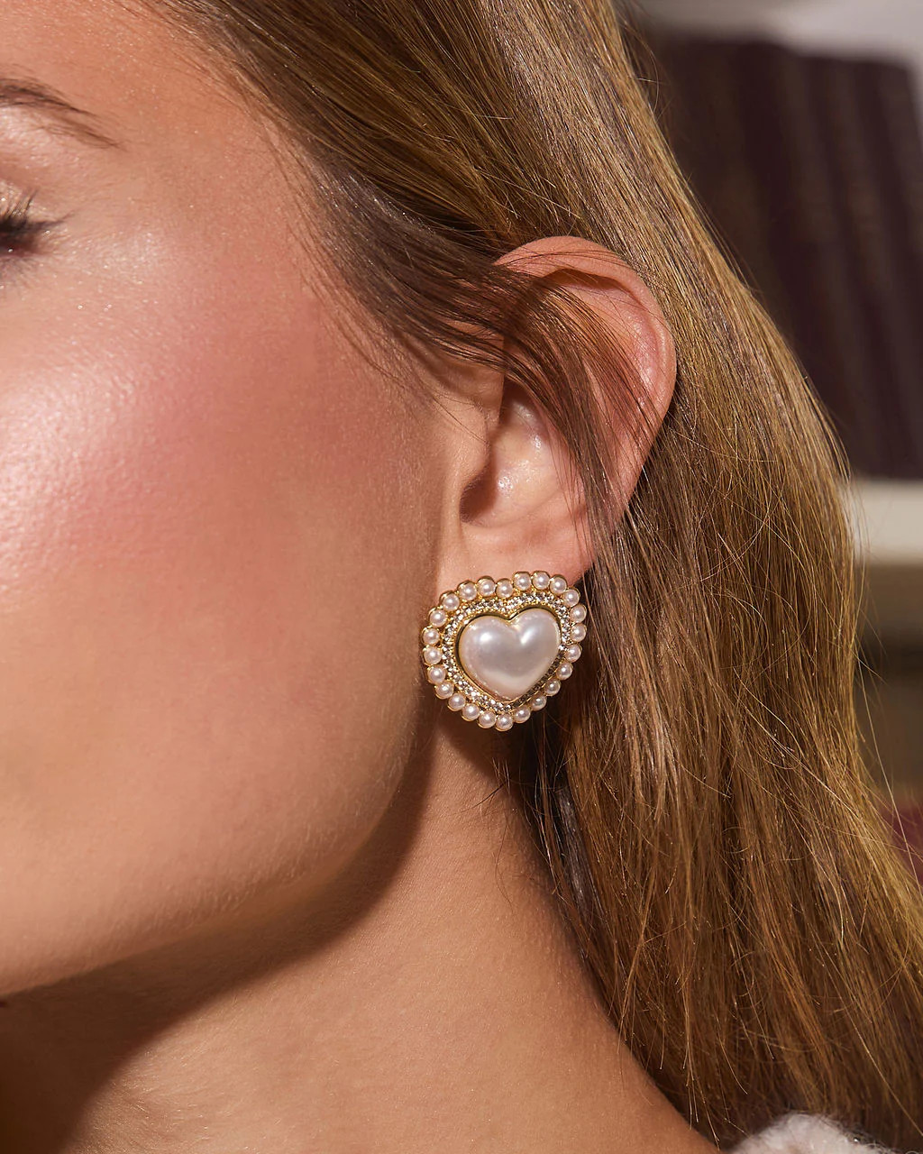 Stole My Heart Gold Pearl Heart Studs | VICI