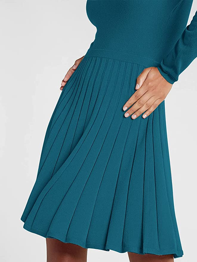 Umimi Women's Mock Neck Ribbed Long Batwing Sleeve Pleated Pullover Cute Mini Sweater Dress | Amazon (US)