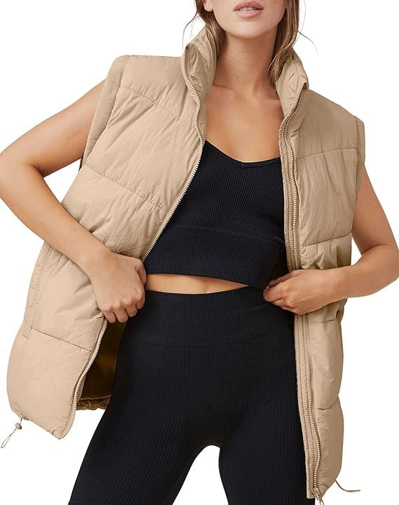 AUTOMET Puffer Vest Women Sleeveless Zip Up Outerwear Warm Puffer Lightweight Down with Pocket Fa... | Amazon (US)