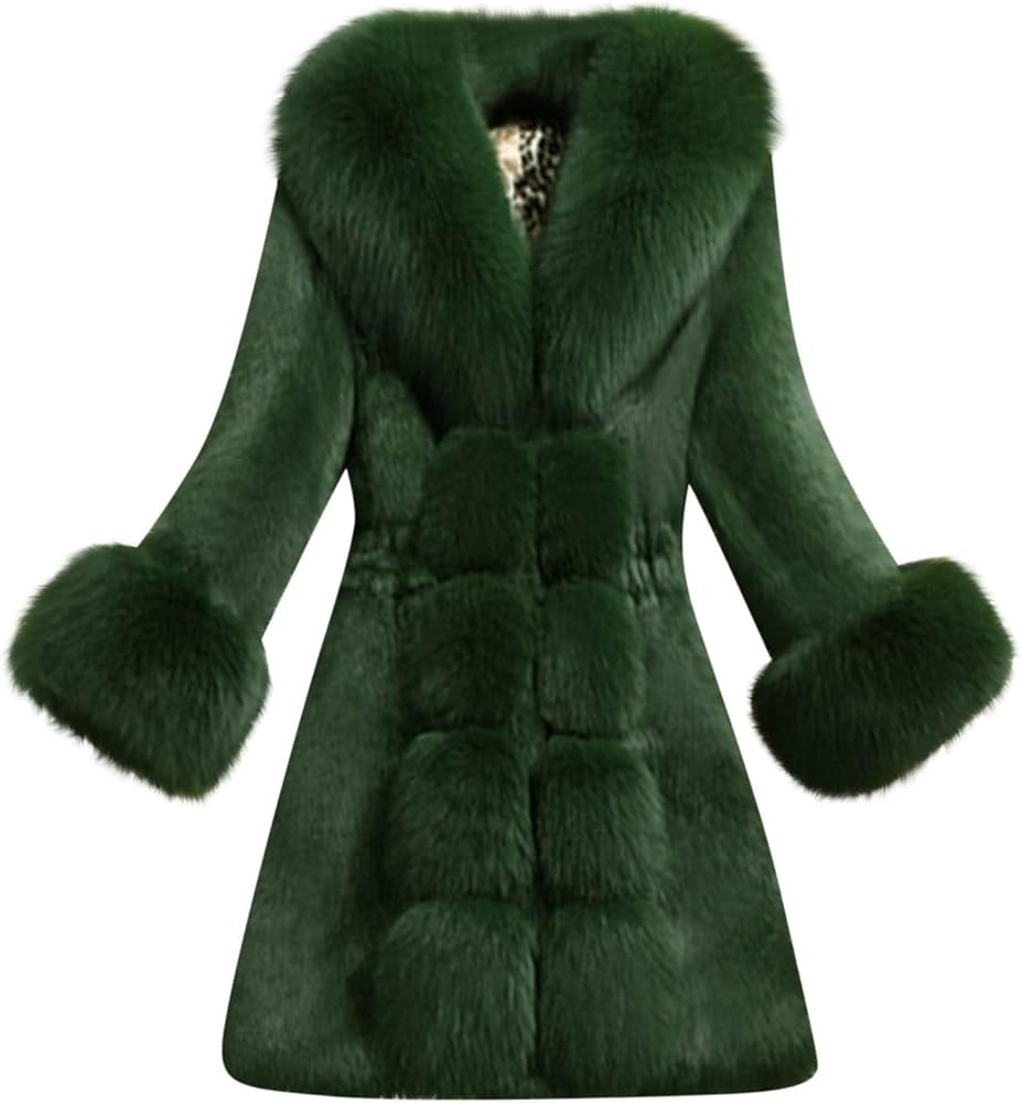 Women Faux Fur Coat Ladies Elegant Thick Warm Winter Coats Fashion Furry Outerwear Long Plush Jac... | Amazon (US)