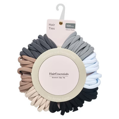 Hair Essentials 100pc Hair Ties - Seamless No-Damage Hair Ties for Women- 100pcs, Neutral | Target