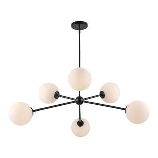 Monteaux Lighting 39 in. 6-Light Black Sputnik Pendant Light Fixture with Opal Glass Globe Shades... | The Home Depot