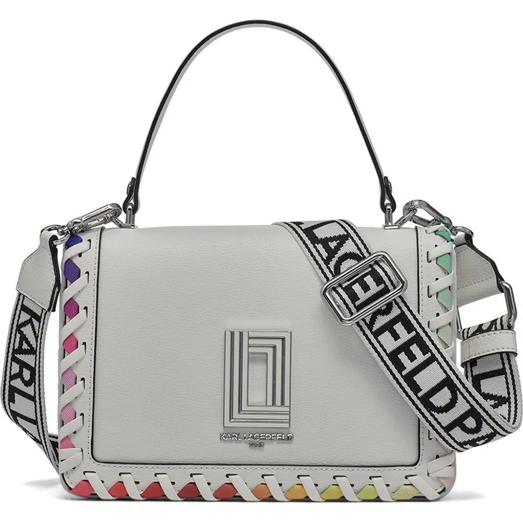 KARL LAGERFELD PARIS Simone Front Flap Crossbody in Winter White Multi at Nordstrom | Nordstrom