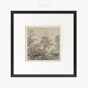 Framed Tree Sketch Art Print: Forest Landscape Drawing, Gold Frame #9 | Etsy (Global)