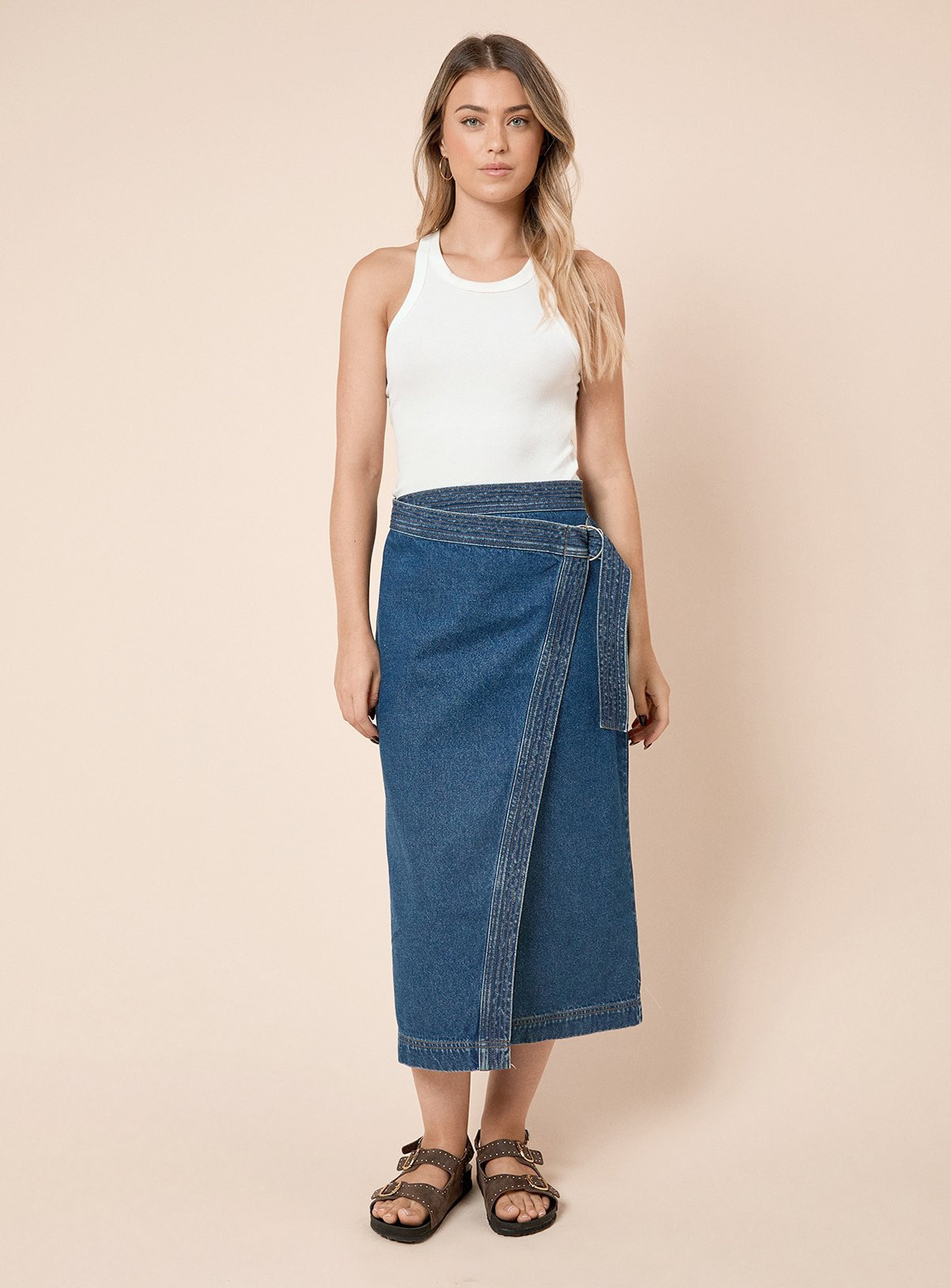 Blue DOROTHY PERKINS Wrap Front Denim Midi Skirt | Tu Clothing