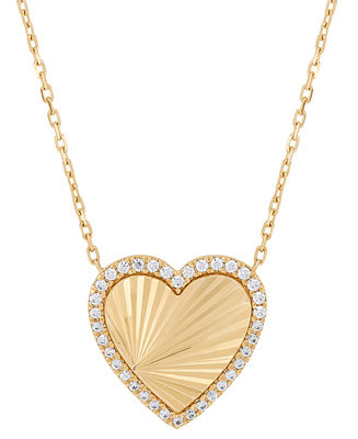 Diamond Heart Sunray Halo 18" Pendant Necklace (1/6 ct. t.w.) in 14k Gold-Plated Sterling Silver ... | Macy's