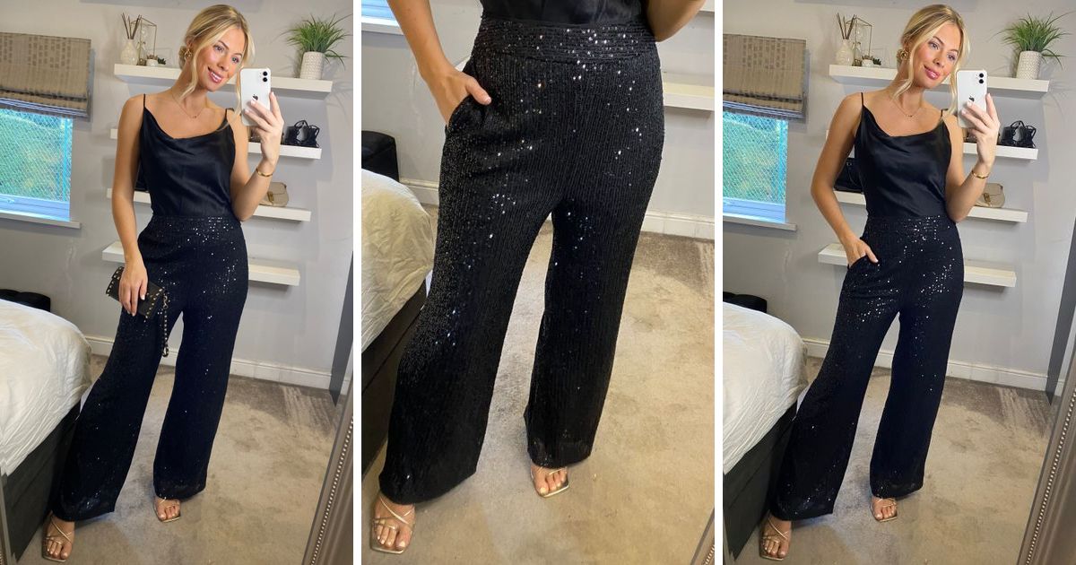 Yumi All Over Sequin Trousers In Black | Yumi | SilkFred | SilkFred