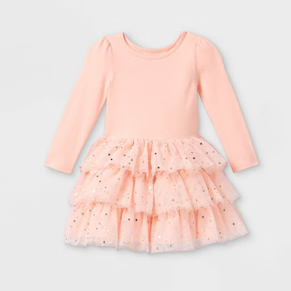 Toddler Girls' Tiered Sparkle Tutu Long Sleeve Dress - Cat & Jack™ Light Pink | Target