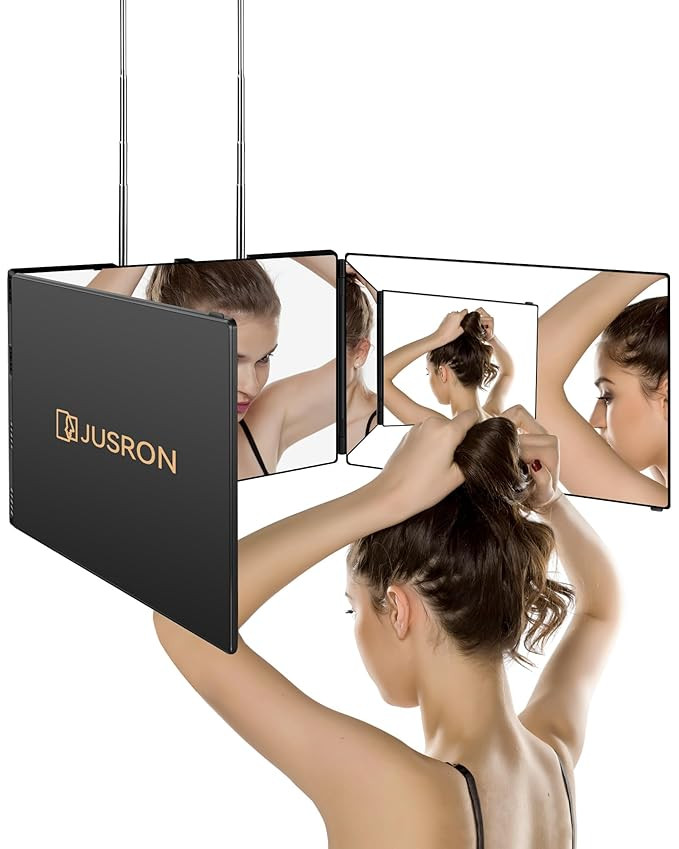 JUSRON 3 Way Mirror for Self Hair Cutting 360 Viewing Angle Self Hair Cutting Mirror, Clear Anti-... | Amazon (US)