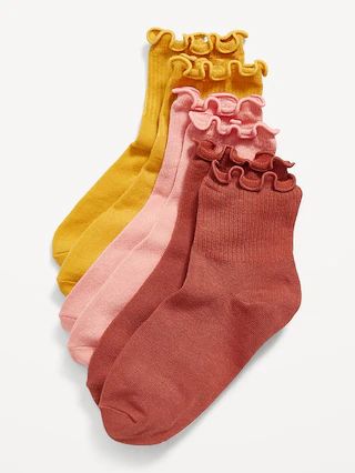 Ruffle-Cuff Quarter-Crew Socks 3-Pack for Girls | Old Navy (US)