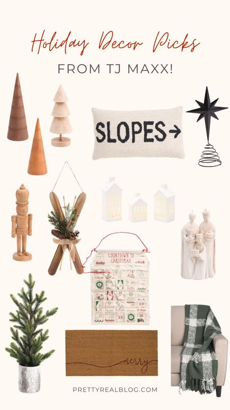 Fun and affordable Christmas decor finds! Leather trees, wood tree, wooden nutcracker, advent calendar, Christmas pillow, tabletop tree, plaid throw blanket, Christmas throw blanket, white ceramic houses, tree topper, nativity, Christmas decor 

#LTKhome #LTKHoliday #LTKSeasonal