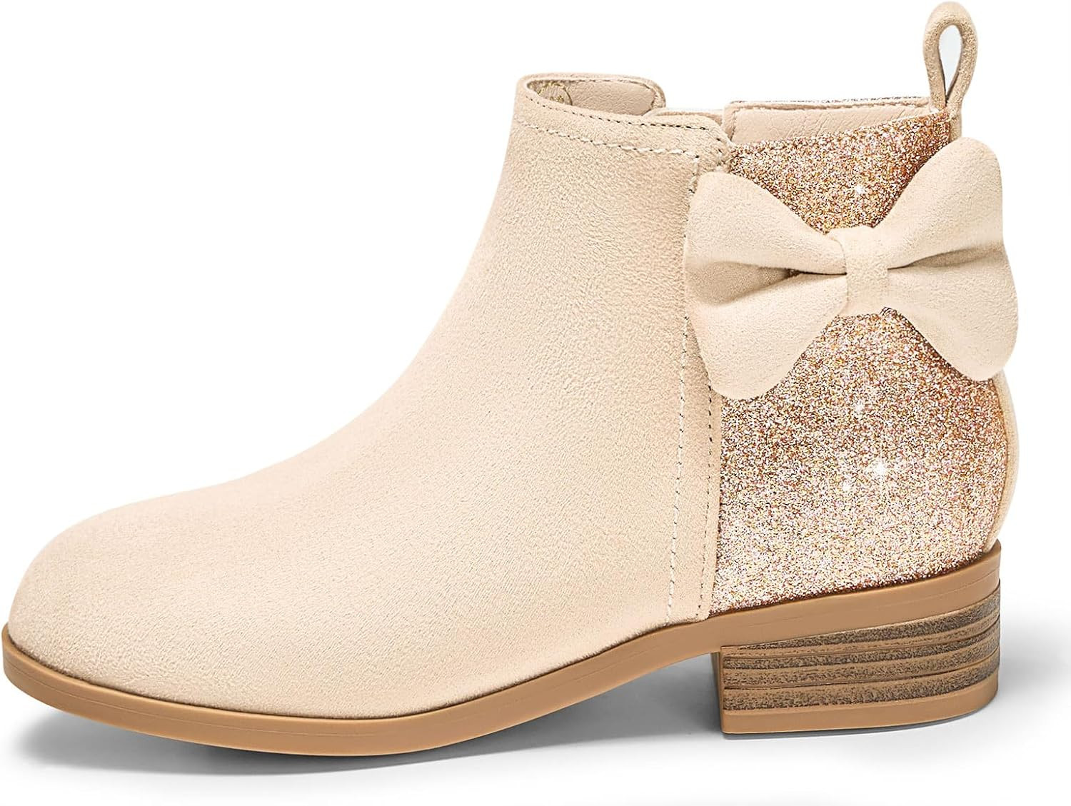 Coutgo Girls Bow Glitter Ankle Boots Side Zipper Low Heel Short Booties Dress Shoes | Amazon (US)