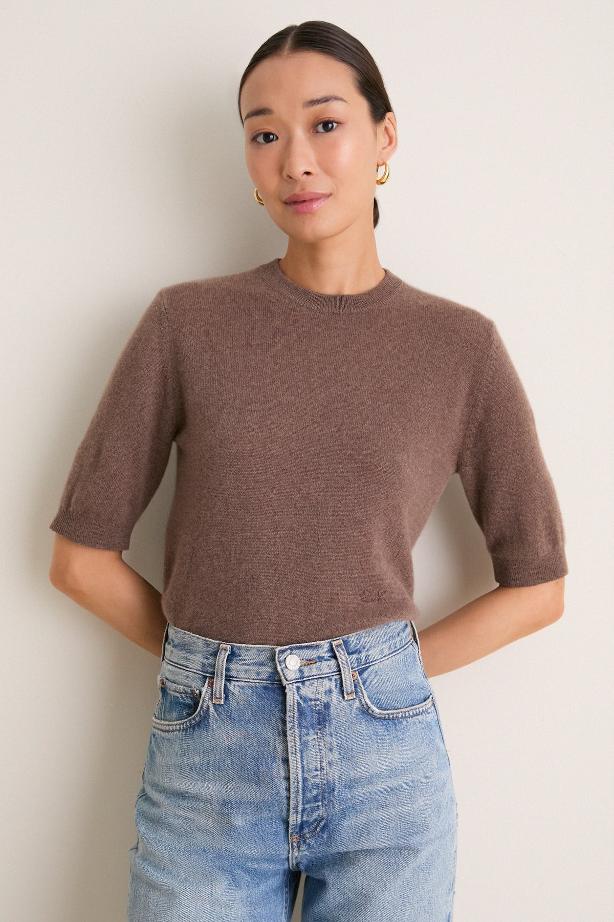 Taupe Cashmere Short Sleeve Noemie Sweater | Tuckernuck (US)