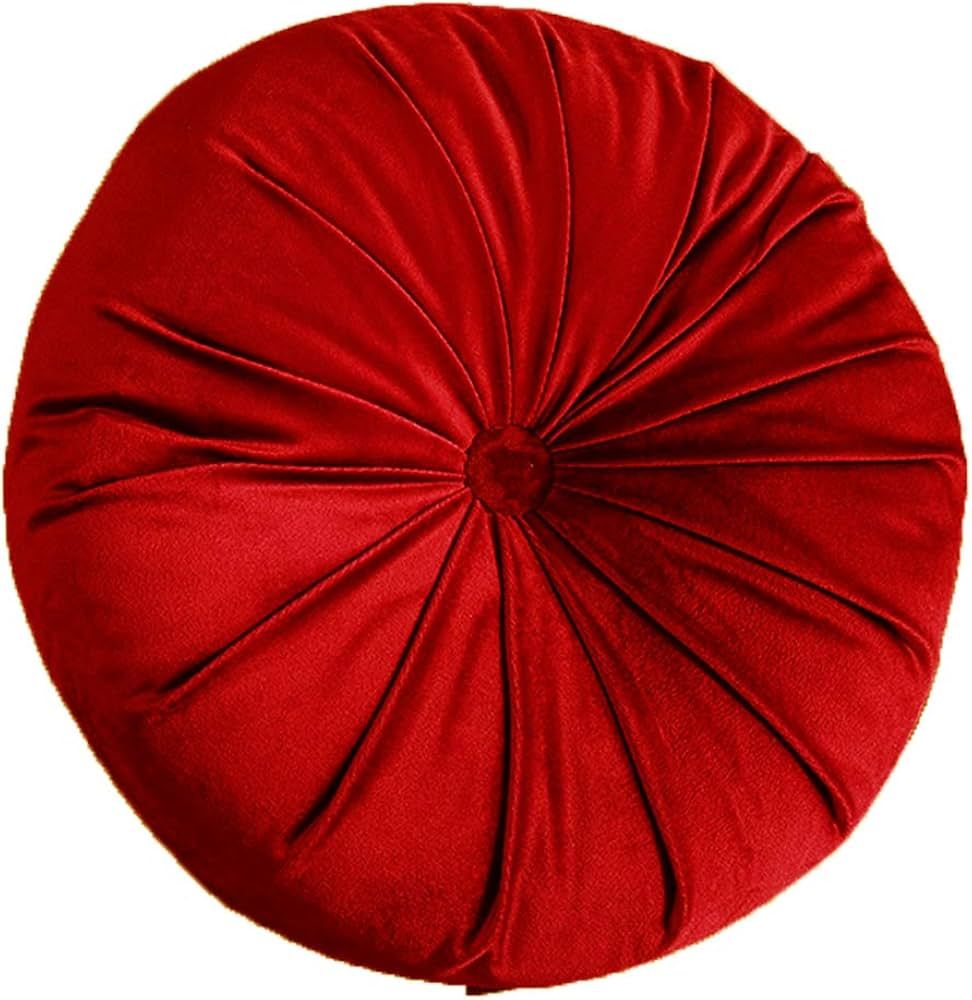 Elero Throw Pillow Round Velvet Pleated Round Floor Pillow Decoration for Couch Chair Bed Car Red | Amazon (US)