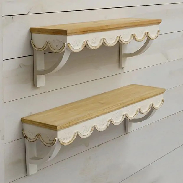 Scallop Edge Wood Wall Shelf Set of 2 | Antique Farm House