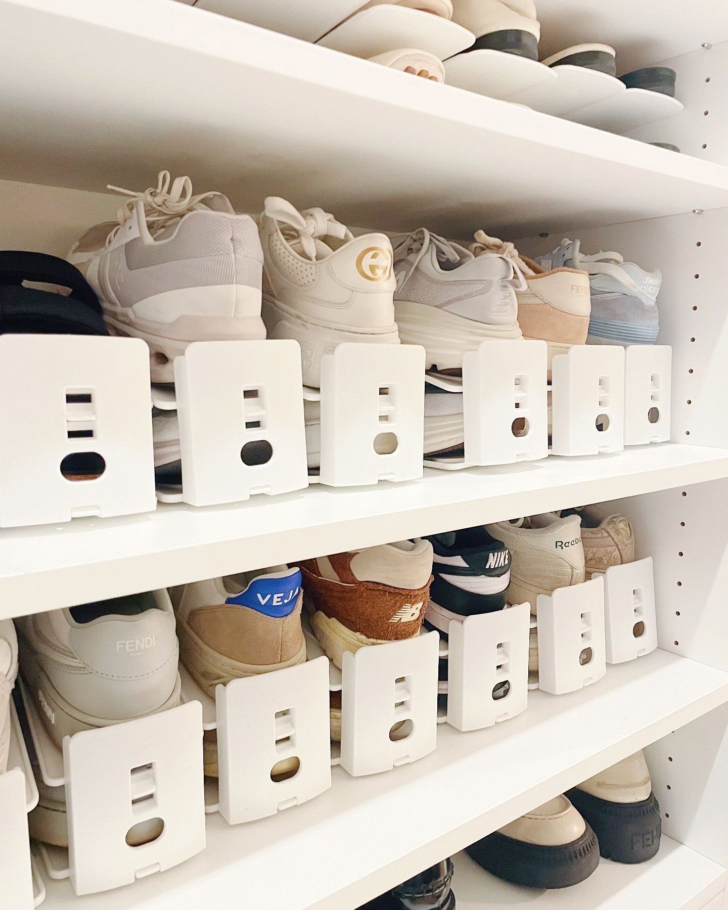 If you have shoe shelves in your closet these stackers make such a difference in space! They allow double the amount of sneakers on a shelf and make choosing the perfect outfit a breeze!
•
•
•
#shoeorganization #shoeorganizers #closetorganizers #homeorganization #organizedhome #spacesbyemily #losangelesorganizer #losangelesorganizers